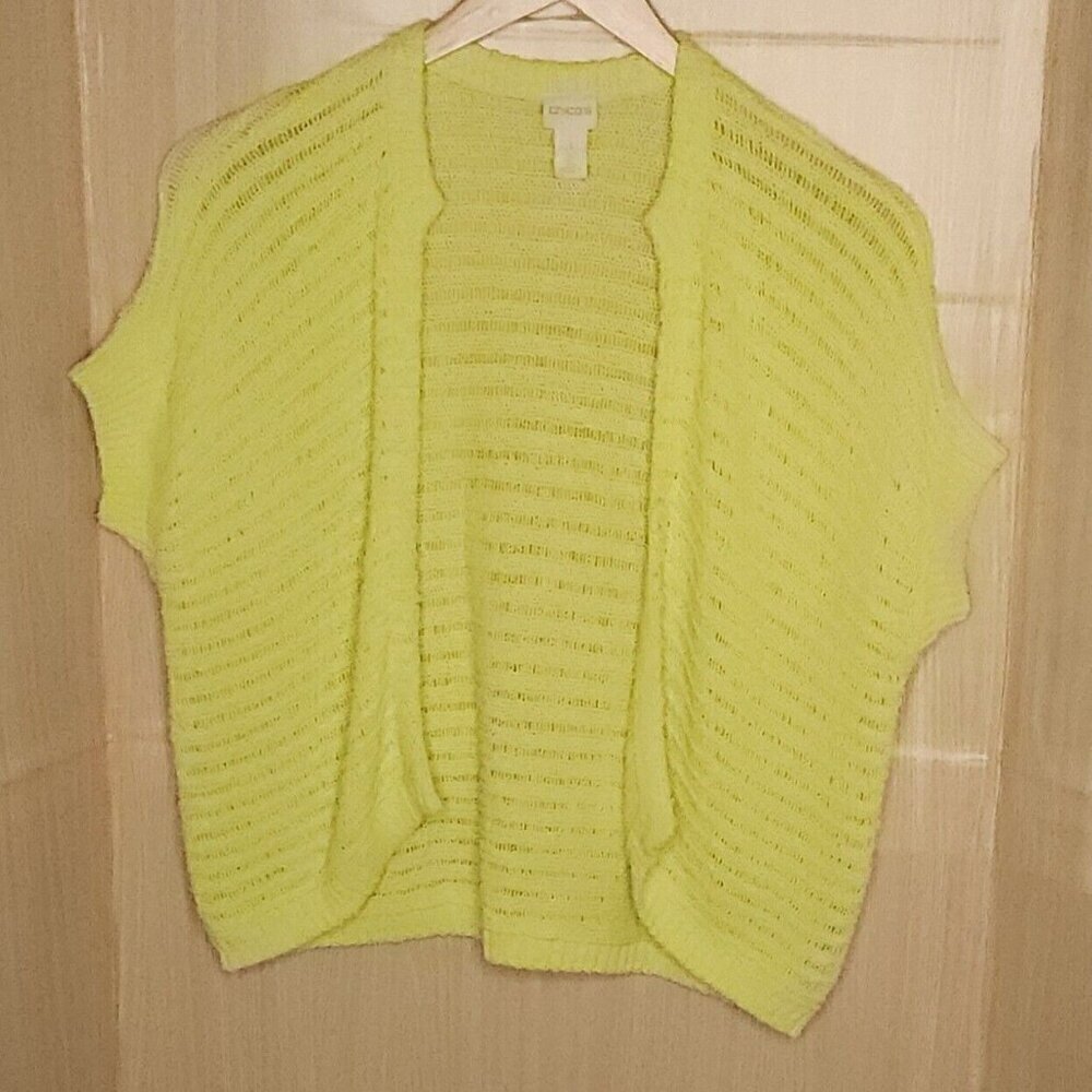 Chico's Neon Yellow Open Front Cardigan Sweater Medium